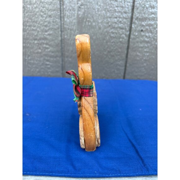 Vintage Wooden Teddy Bear Candle Holder With Plaid Bow Decoration - Picture 2 of 6